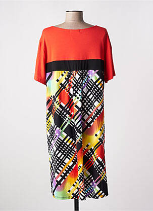 Robe mi-longue imprimé fantaisie manches courtes rouge MASSANA femme