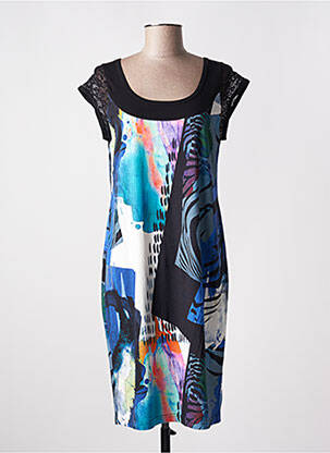 Robe mi-longue imprimé fantaisie manches courtes bleu TELMAIL femme
