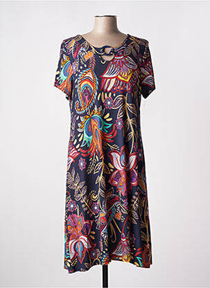 Robe mi-longue coupe évasée manches courtes bleu MASSANA femme