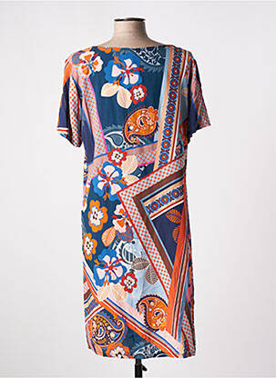 Robe mi-longue imprimé fleurs manches courtes orange MASSANA femme