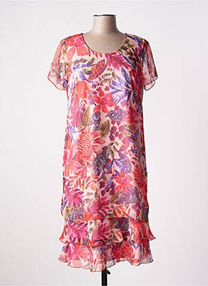 Robe mi-longue imprimé fleurs manches courtes orange TELMAIL femme