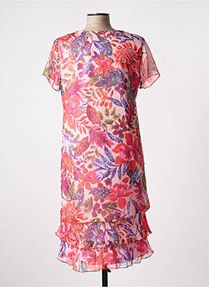 Robe mi-longue imprimé fleurs manches courtes orange TELMAIL femme