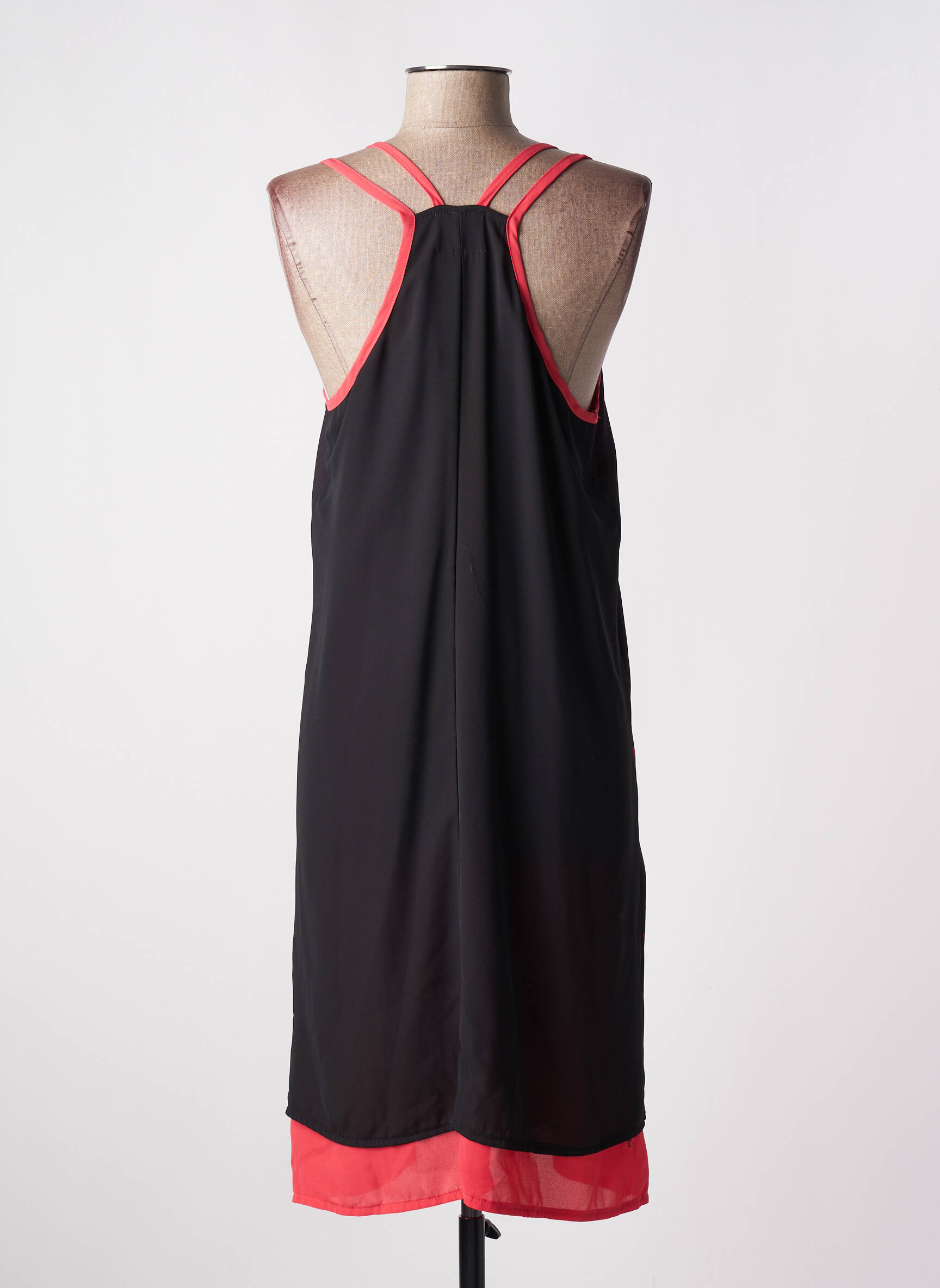 Robe mi-longue imprimé fleurs fines bretelles noir MASSANA femme