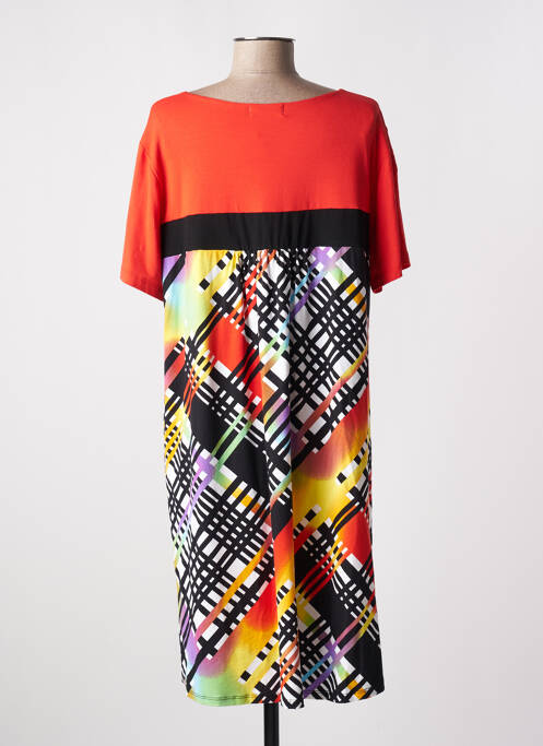 Robe mi-longue imprimé fantaisie manches courtes rouge MASSANA femme