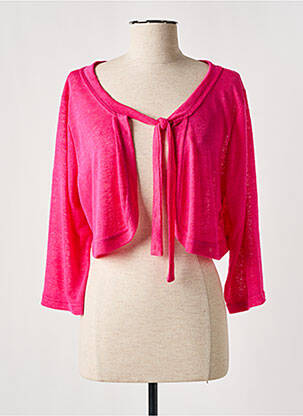 Gilet manches longues col rond rose FRANCK ANNA femme