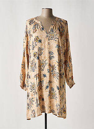 Robe mi-longue coupe fluide manches longues beige CISO femme