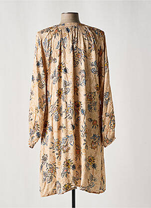 Robe mi-longue coupe fluide manches longues beige CISO femme