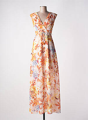 Robe longue manches dos nu sans manche orange GUESS femme