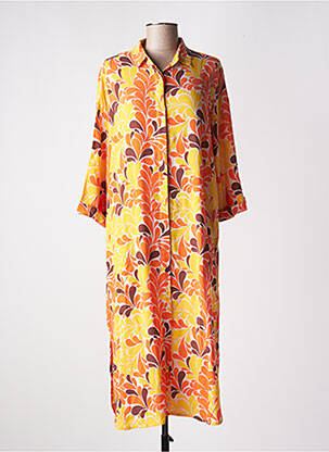 Robe mi-longue coupe fluide manches longues orange GENESIS femme