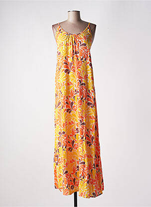 Robe longue imprimé fantaisie fines bretelles orange GENESIS femme