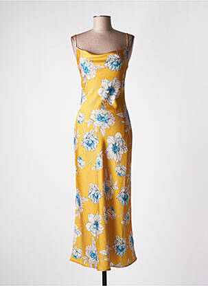 Robe longue imprimé fleurs fines bretelles jaune GUESS femme