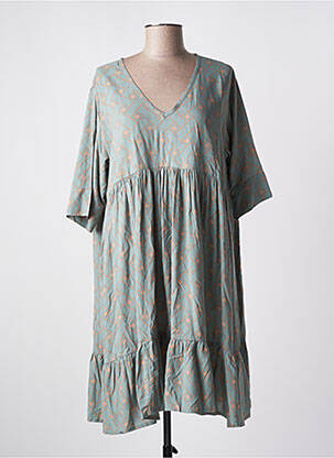 Robe courte coupe évasée manches courtes vert GENESIS femme