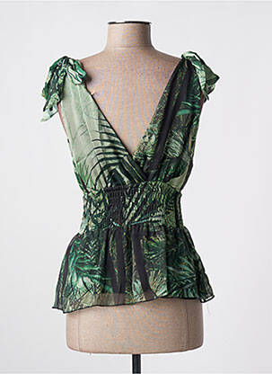 Top coupe cintrée sans manche vert GUESS femme