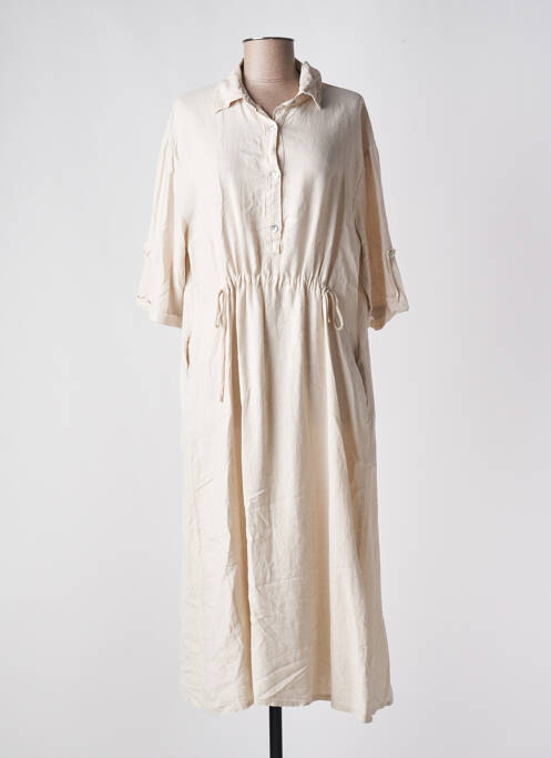 Robe mi-longue manches 3/4 manches 3/4 beige CHERRY PARIS femme