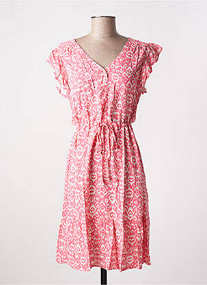 Robe mi-longue coupe évasée manches courtes rose ICHI femme