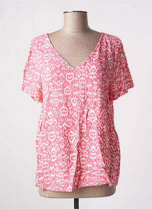 Blouse tissage popeline manches courtes rose ICHI femme
