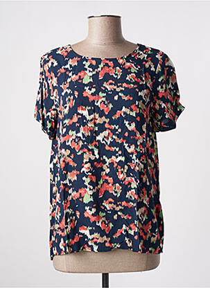 Blouse tissage popeline manches courtes bleu ICHI femme