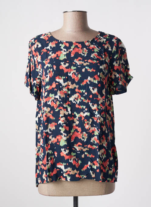 Blouse tissage popeline manches courtes bleu ICHI femme