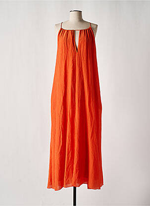 Robe longue manches dos nu fines bretelles orange POMANDERE femme