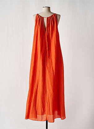 Robe longue manches dos nu fines bretelles orange POMANDERE femme