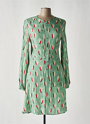 Robe mi-longue imprimé fantaisie manches longues vert KRISTINA TI femme