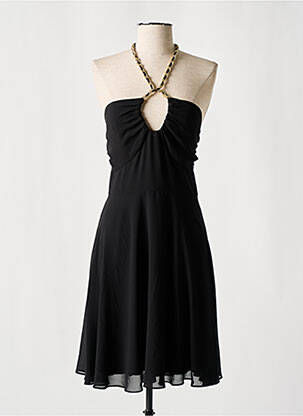 Robe mi-longue tissage crêpe fines bretelles noir MORGAN femme