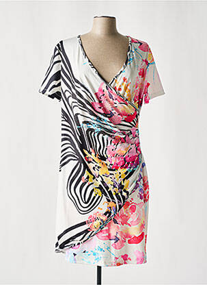 Robe mi-longue imprimé fantaisie manches courtes blanc MISSY femme