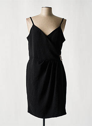 Robe mi-longue tissage crêpe fines bretelles noir MORGAN femme