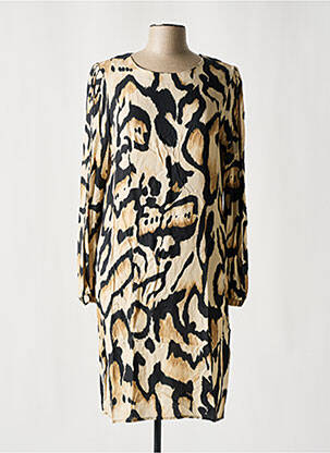 Robe mi-longue coupe fluide manches longues beige GEISHA femme