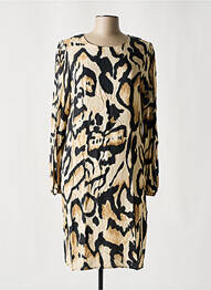 Robe mi-longue coupe fluide manches longues beige GEISHA femme