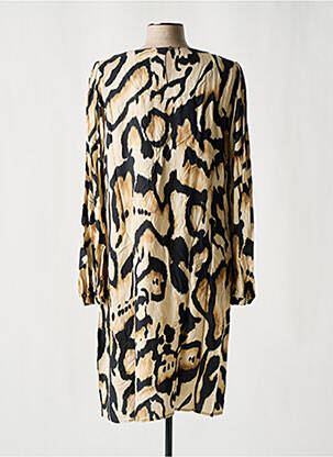 Robe mi-longue coupe fluide manches longues beige GEISHA femme