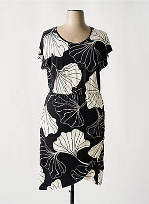 Robe mi-longue imprimé fantaisie manches courtes noir GEISHA femme