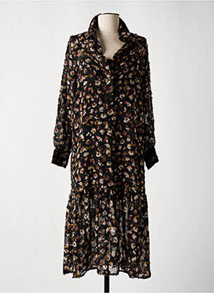 Robe mi-longue imprimé fantaisie manches longues noir MOLLY BRACKEN femme