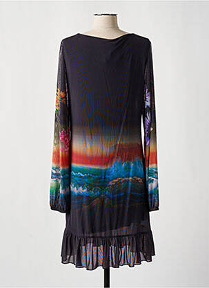 Robe mi-longue imprimé fleurs manches longues gris DESIGUAL femme