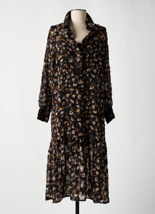 Robe mi-longue imprimé fantaisie manches longues noir MOLLY BRACKEN femme