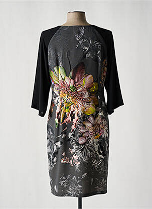 Robe mi-longue imprimé fleurs manches 3/4 gris ANDAMIO femme