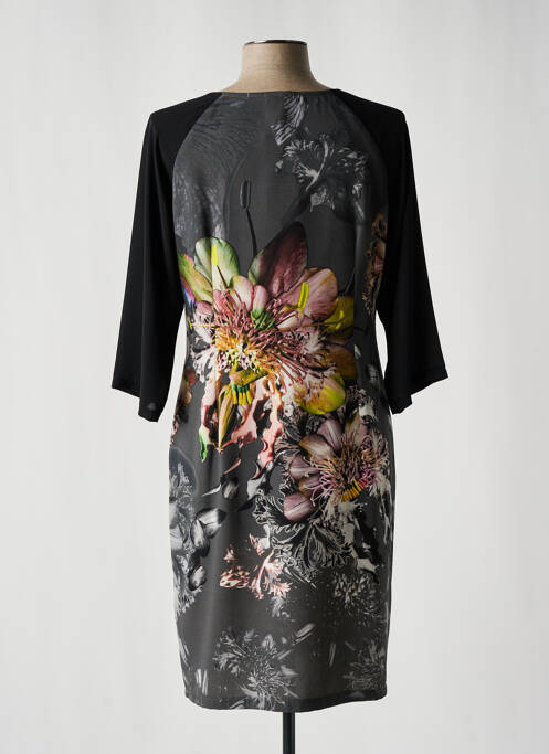 Robe mi-longue imprimé fleurs manches 3/4 gris ANDAMIO femme