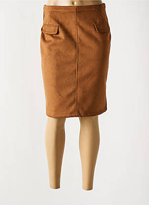 Jupe mi-longue taille à pinces marron FELINO femme
