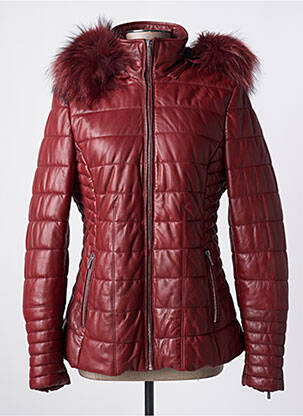 Veste en cuir capuche amovible rouge ROSE GARDEN femme