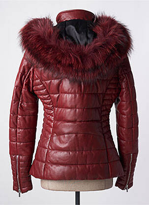 Veste en cuir capuche amovible rouge ROSE GARDEN femme