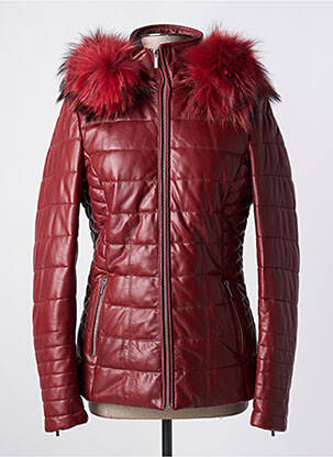 Veste en cuir capuche amovible rouge ROSE GARDEN femme