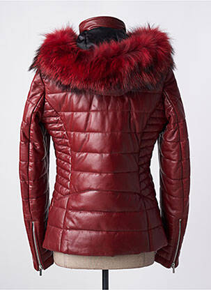 Veste en cuir capuche amovible rouge ROSE GARDEN femme