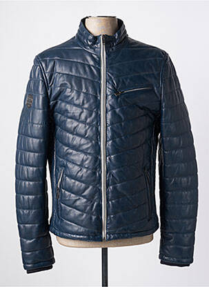 Veste en cuir tissage matelassé bleu DAYTONA homme