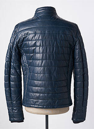Veste en cuir tissage matelassé bleu DAYTONA homme