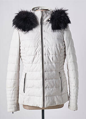 Veste en cuir col col montant blanc ROSE GARDEN femme