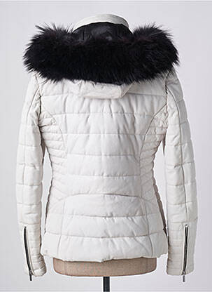 Veste en cuir capuche amovible blanc ROSE GARDEN femme
