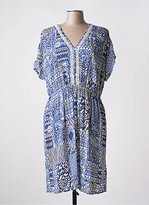Robe mi-longue imprimé fantaisie manches courtes bleu JULIE GUERLANDE femme