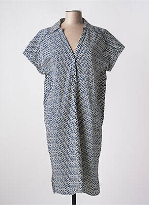 Robe mi-longue imprimé fantaisie manches courtes bleu DEVERNOIS femme
