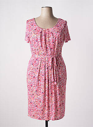 Robe mi-longue imprimé fantaisie manches courtes rose JULIE GUERLANDE femme
