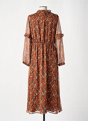 Robe mi-longue coupe fluide manches longues marron C'EST BEAU LA VIE femme